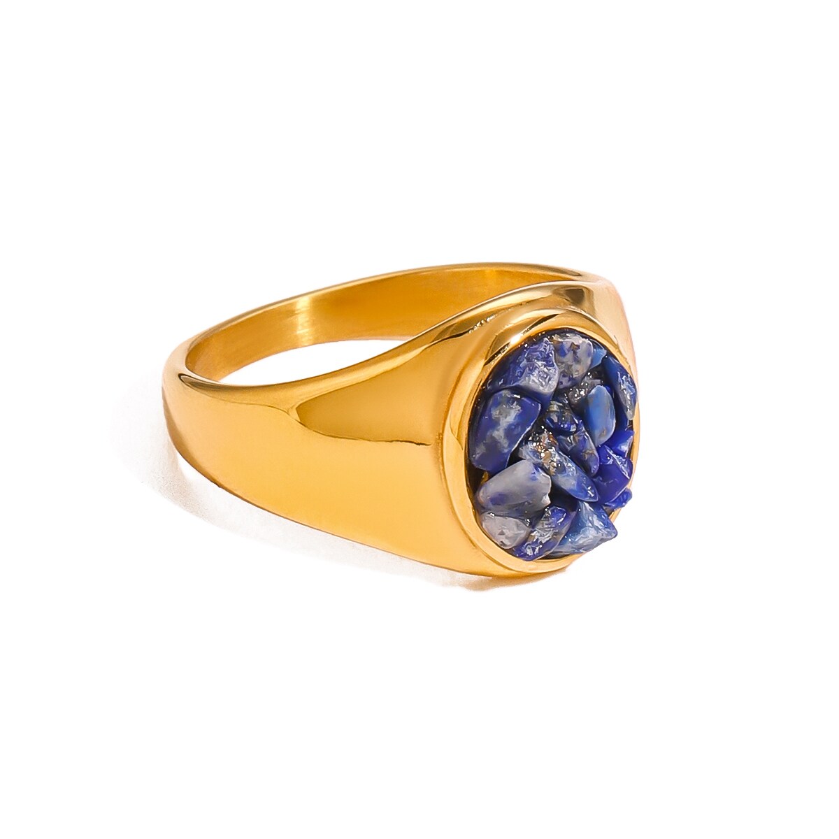 1 Piece Simple Series Retro Geometric Stainless Steel 18K Gold Plated Natural Stone Women's Single Ring h5 